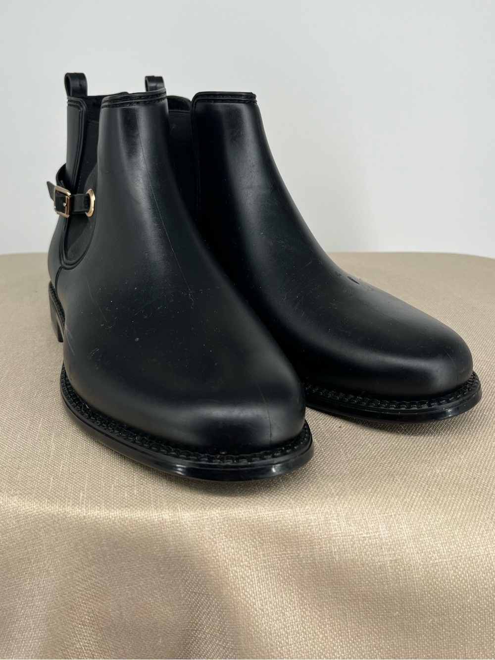 Henry Ferrera Black Chelsea Ankle Booties with Gold Buckle